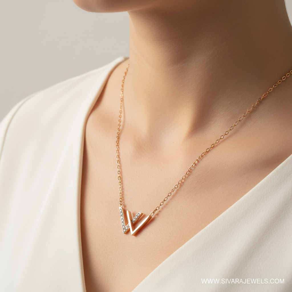 Double Chevron V Pendant on Slender Neck