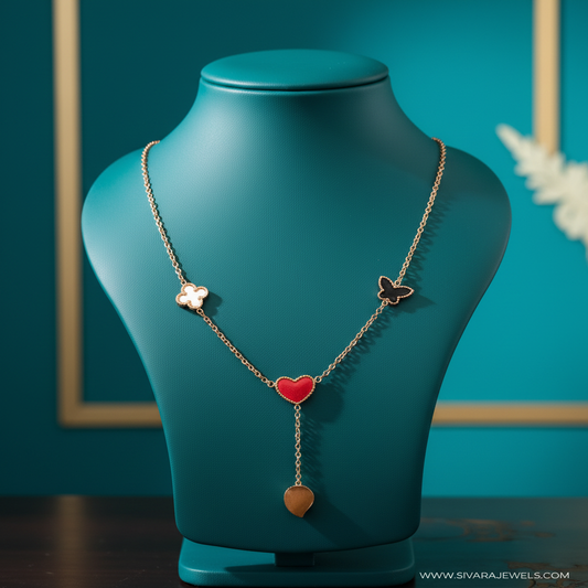 Enamel Charm Y-Necklace on Teal Display