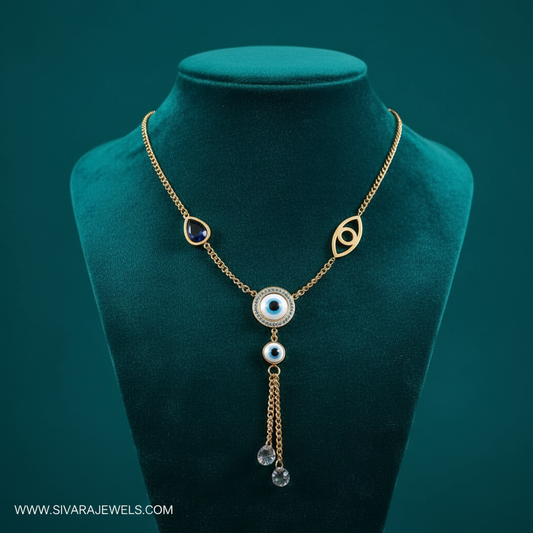 Evil Eye Charm Necklace on Teal Velvet