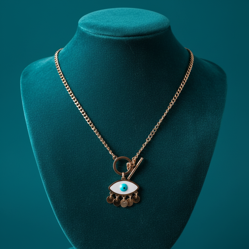 Evil Eye with Gold Coins on Teal Velvet