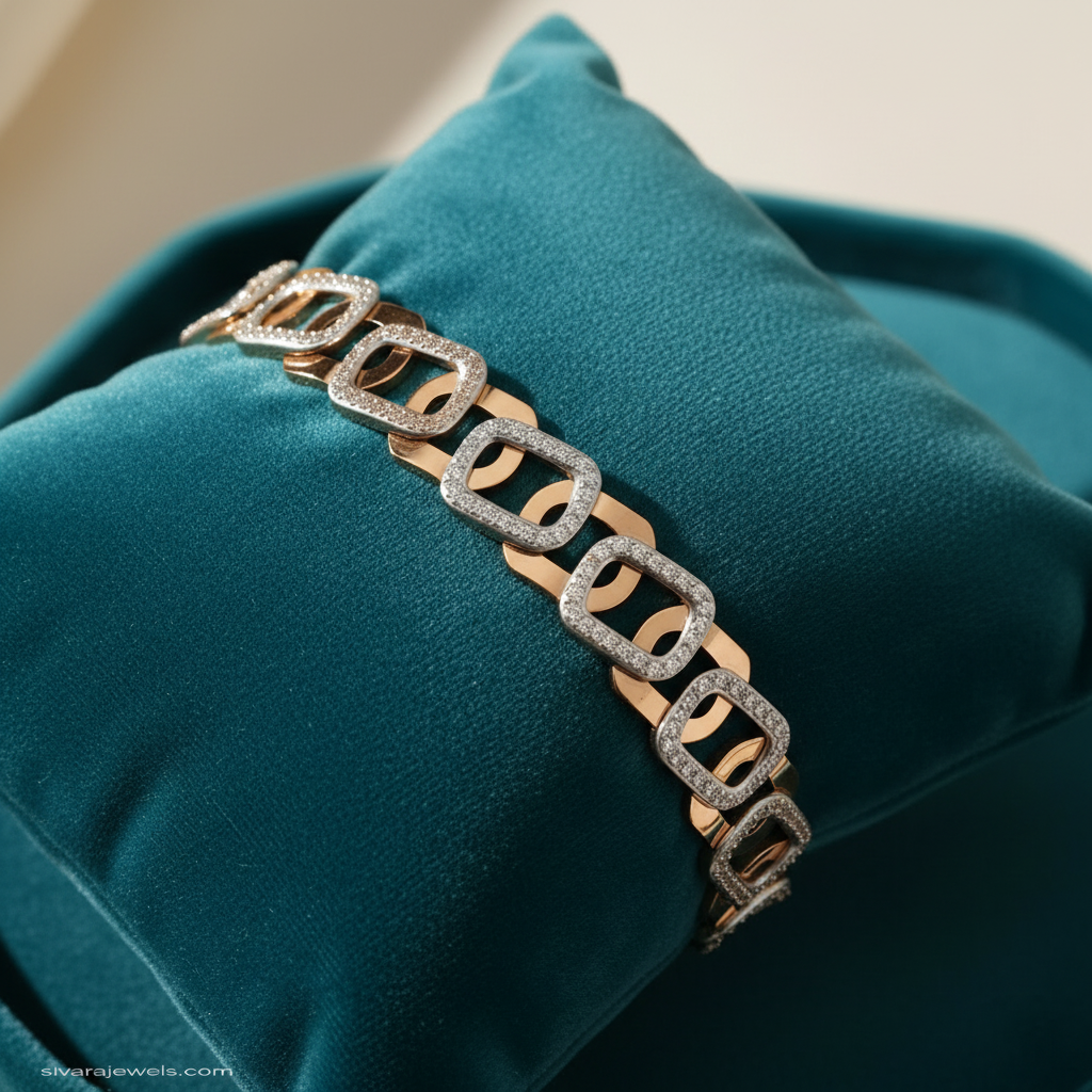 Geometric diamond bracelet on teal velvet cushion