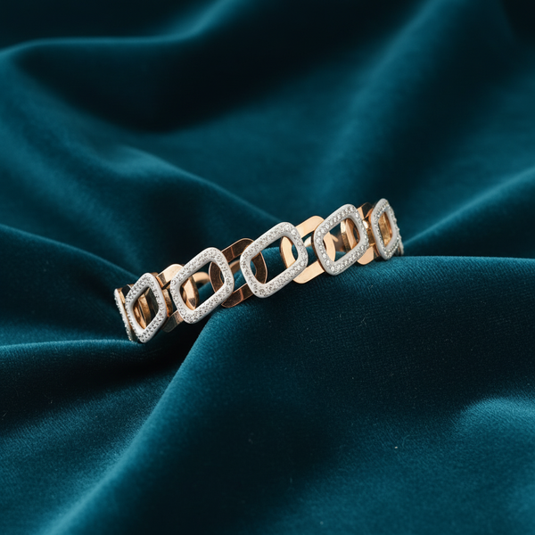 Geometric diamond bracelet on teal velvet