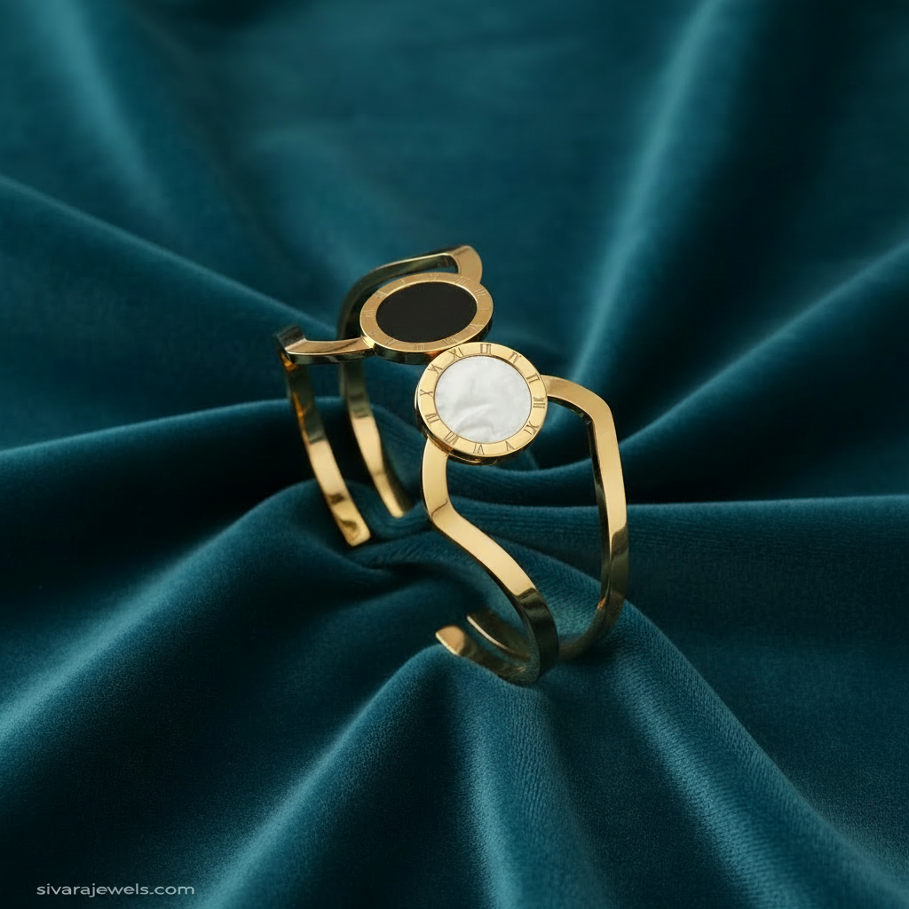 Gold and mother-of-pearl bracelet on teal velvet - alternate view