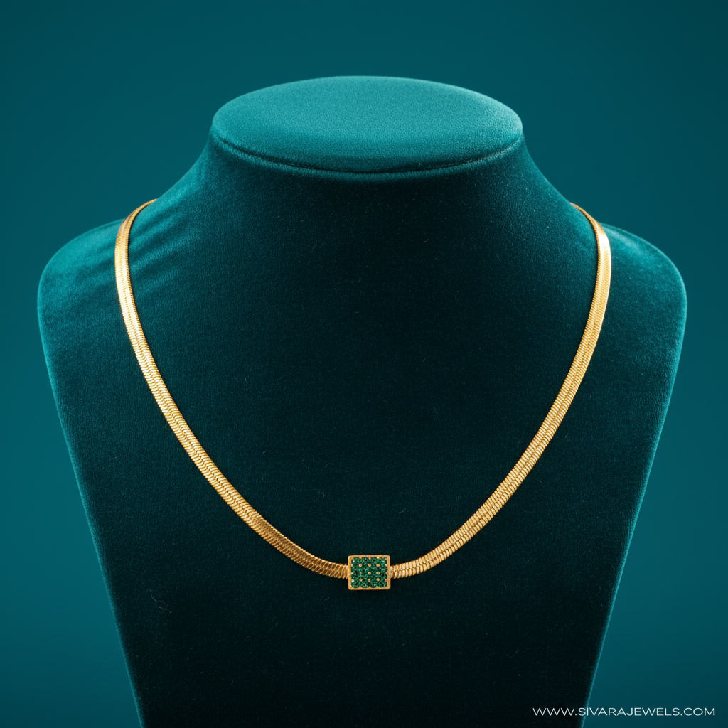 Herringbone with Square Floral Cluster Pendant on Teal Velvet