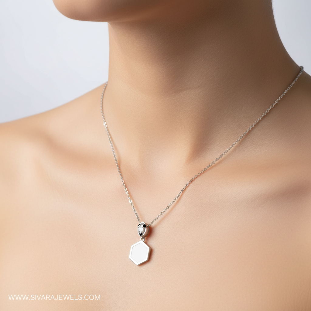 Hexagonal White Pendant on Slender Neck