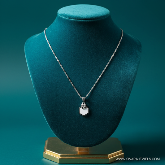 Hexagonal White Pendant on Teal Velvet
