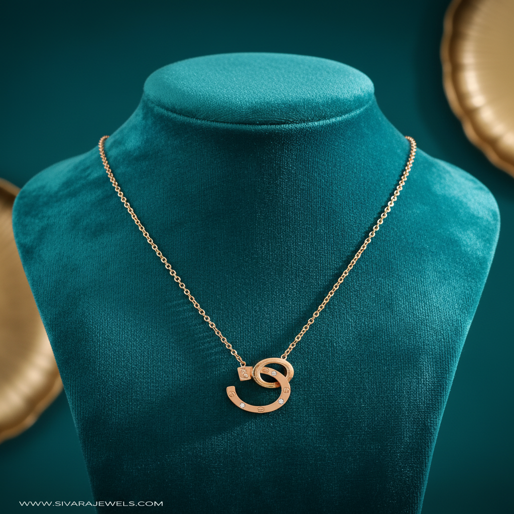 Interlocked Horseshoe S Pendant on Teal Velvet