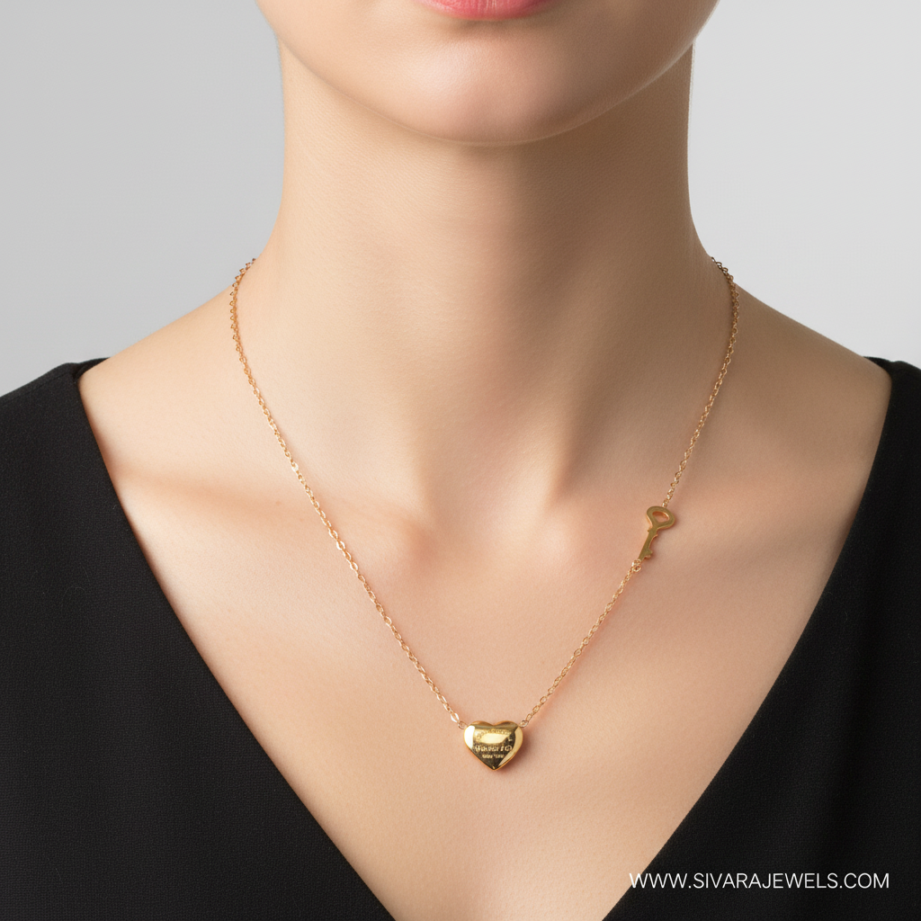Key and Tiffany Heart on Slender Neck