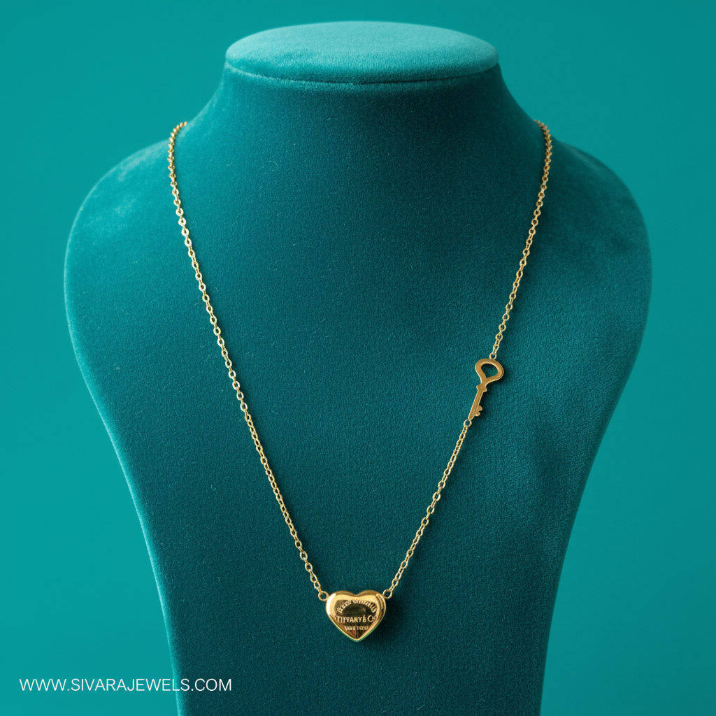 Key and Tiffany Heart on Teal Velvet