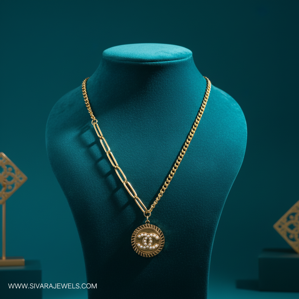 Layered Gold Chain on Teal Display