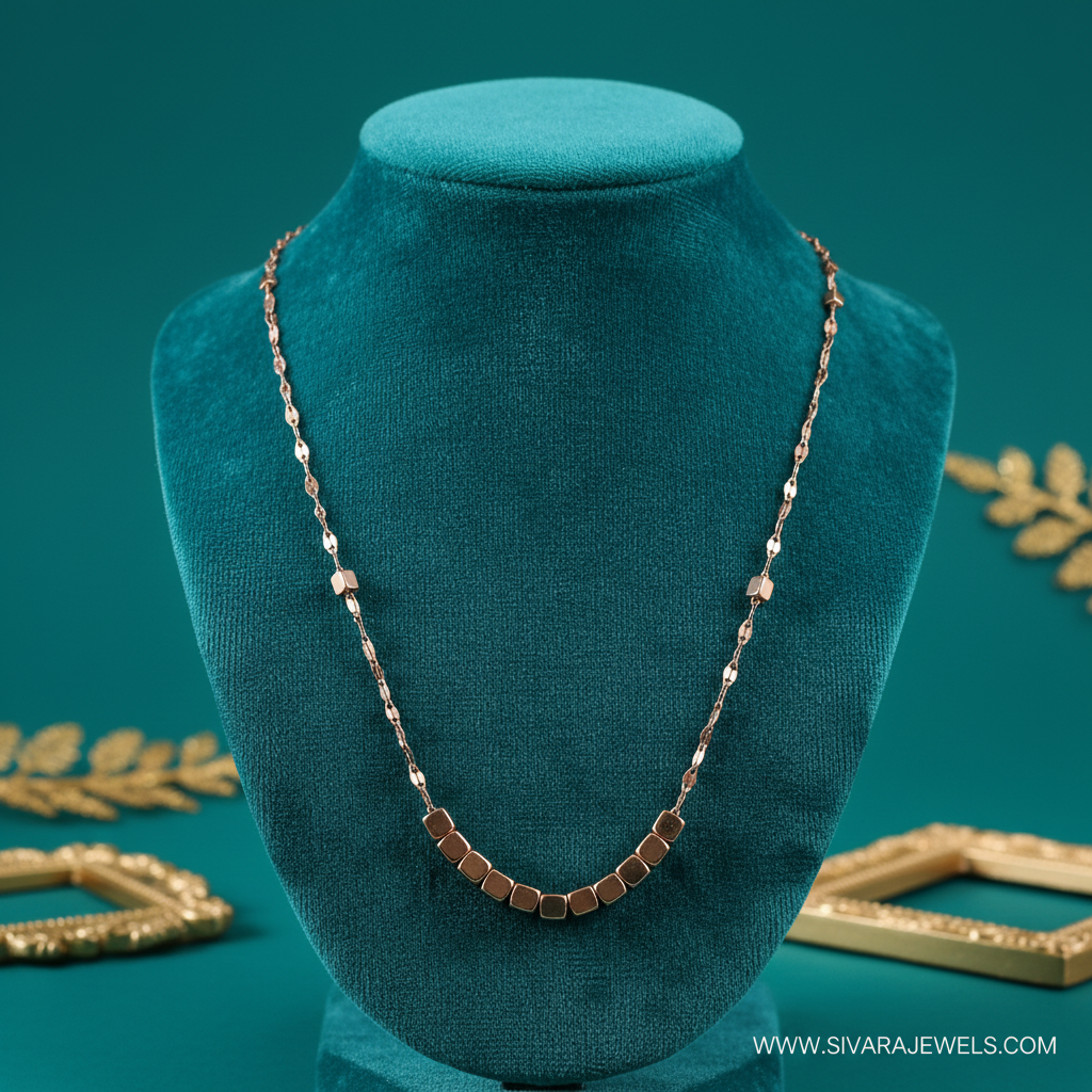 Long Chain with Cube Beads on Teal Velvet