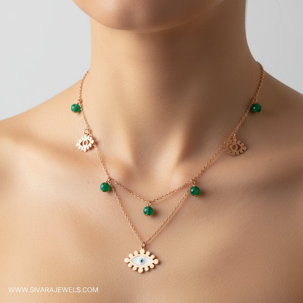 Malachite Bead with Evil Eye on Slender Neck