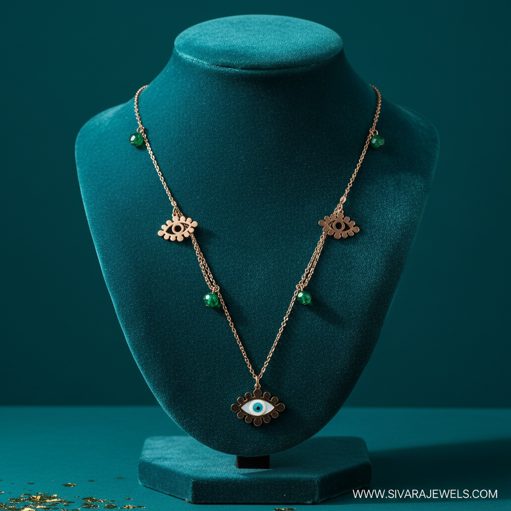 Malachite Bead with Evil Eye on Teal Velvet