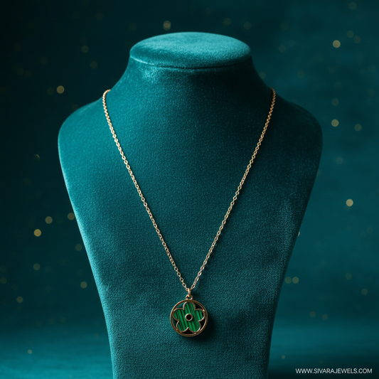 Malachite Flower Pendant on Teal Velvet
