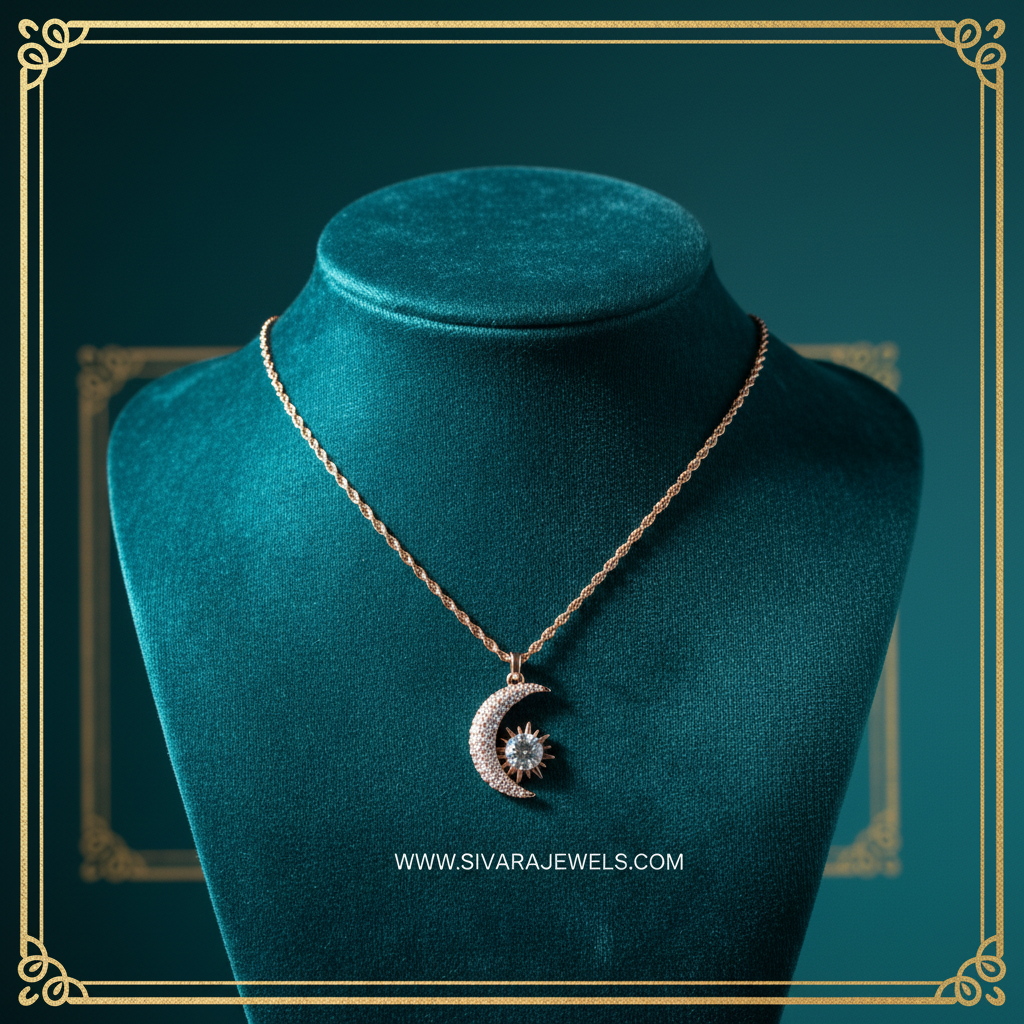 Moon and Sun Pendant on Teal Velvet