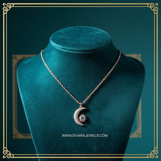 Moon and Sun Pendant on Teal Velvet