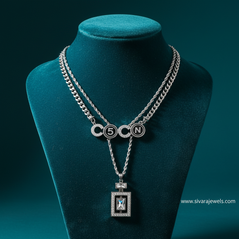 Multi-Strand Layered Necklace on Teal Velvet