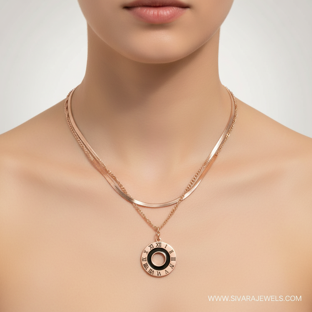 Multi-Strand with Roman Numeral Medallion on Slender Neck