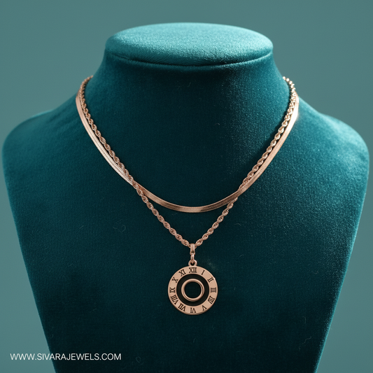Multi-Strand with Roman Numeral Medallion on Teal Velvet