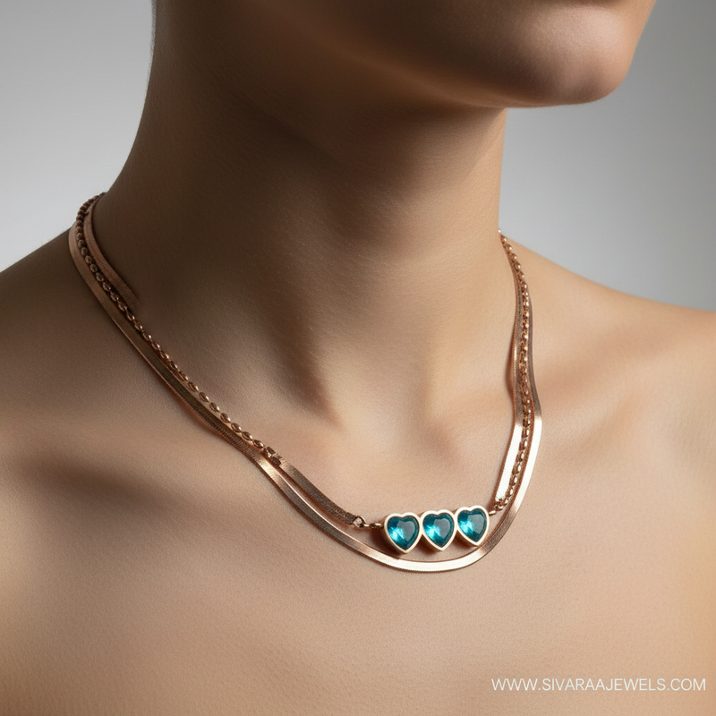 Multi-Strand with Turquoise Hearts on Slender Neck