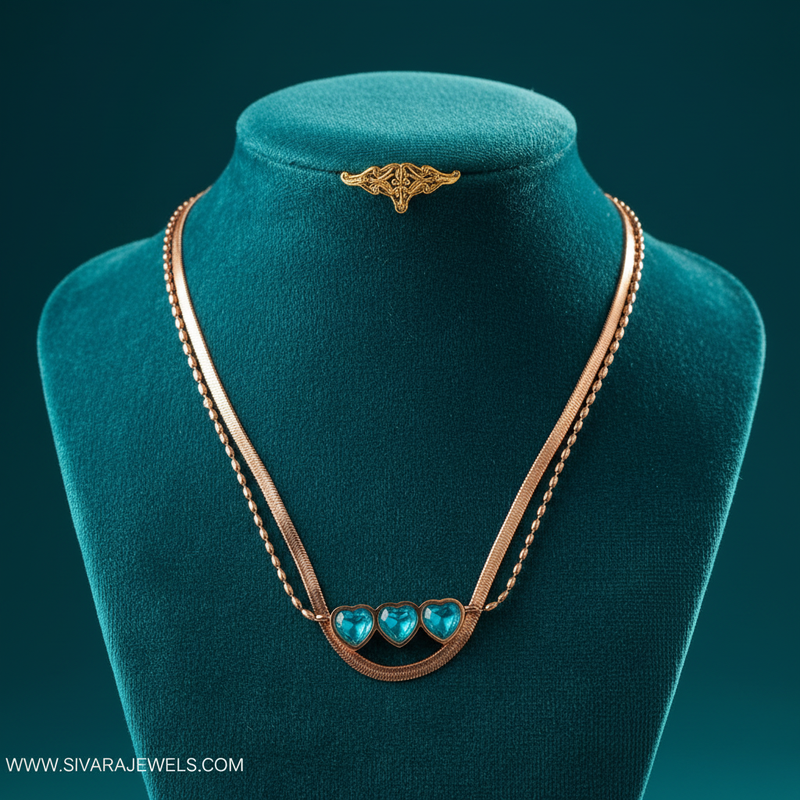 Multi-Strand with Turquoise Hearts on Teal Velvet