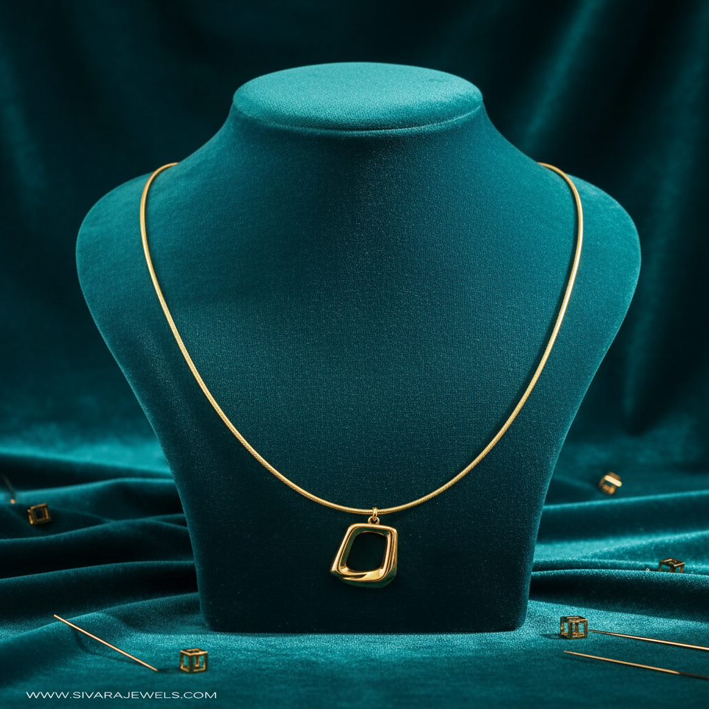 Omega Collar with Hollow Pendant on Teal Velvet