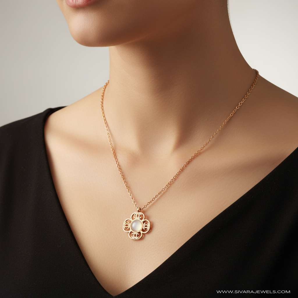 Ornate Quatrefoil Pendant on Slender Neck