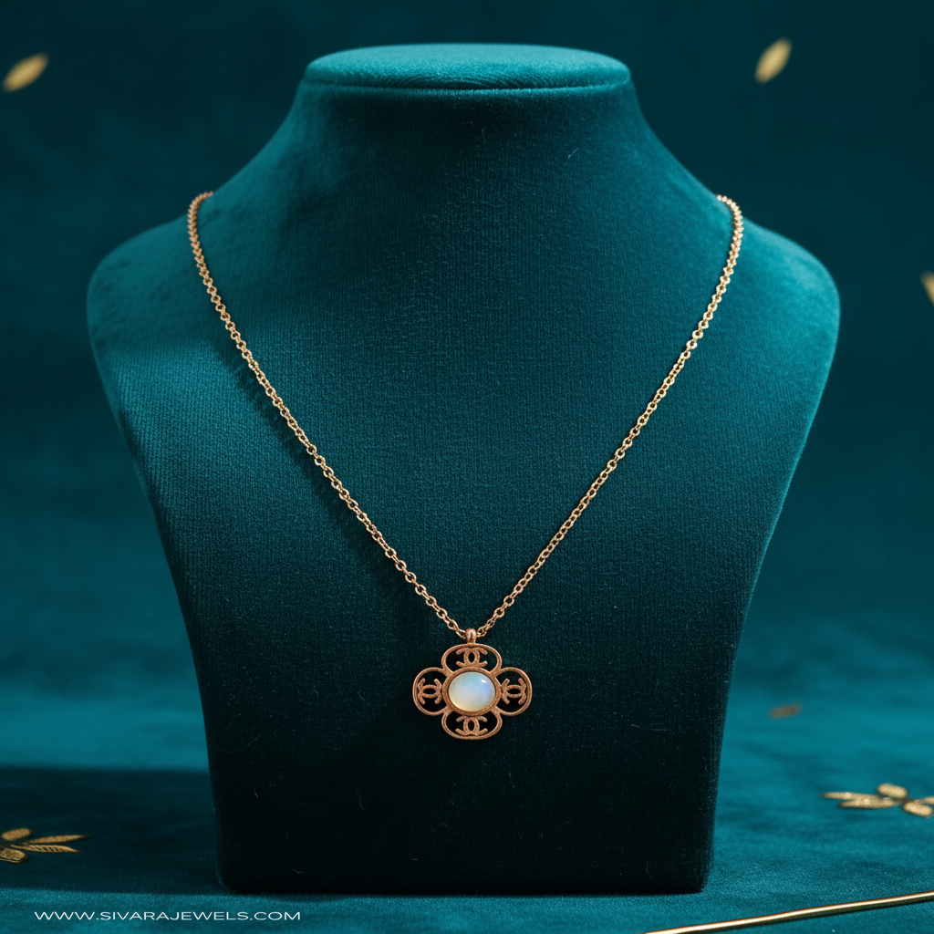 Ornate Quatrefoil Pendant on Teal Velvet