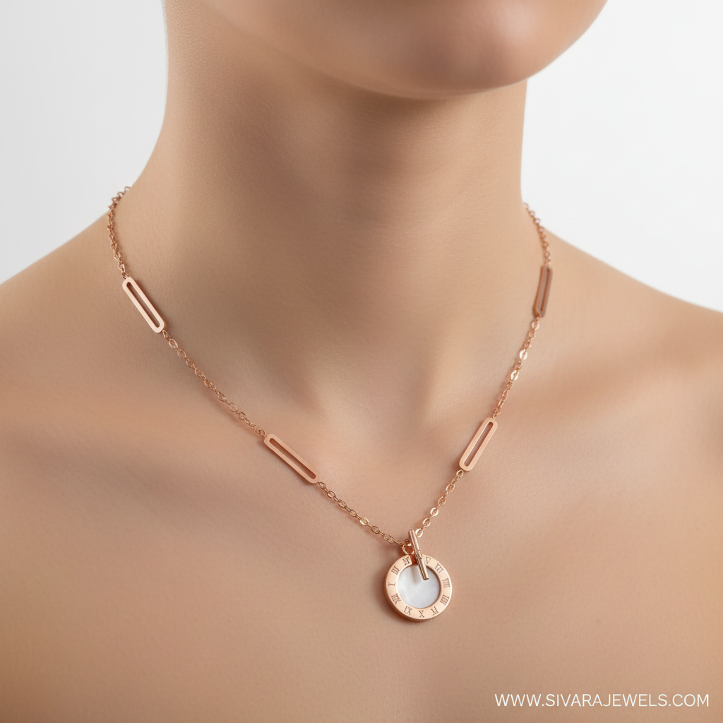 Oval Link with Roman Numeral Ring on Slender Neck