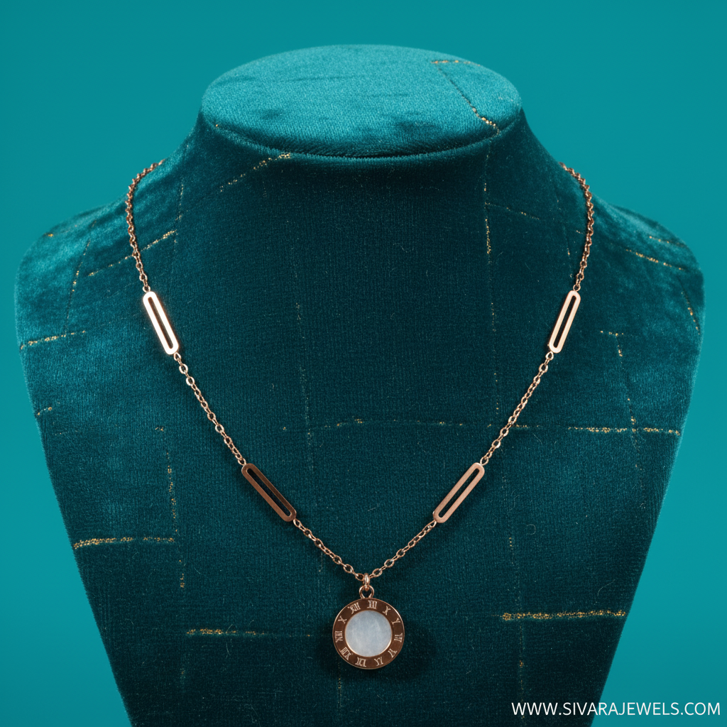Oval Link with Roman Numeral Ring on Teal Velvet