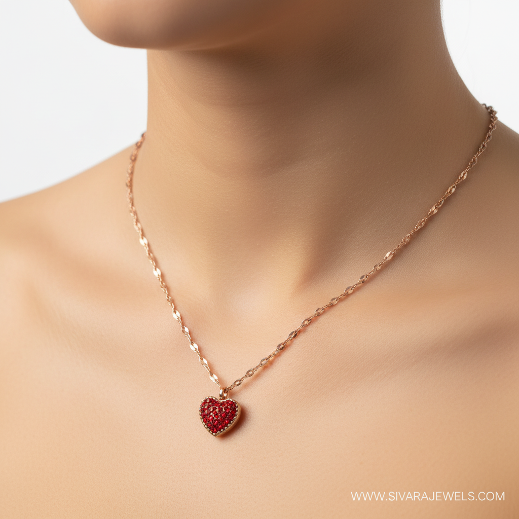 Red Crystal Heart Pendant on Slender Neck
