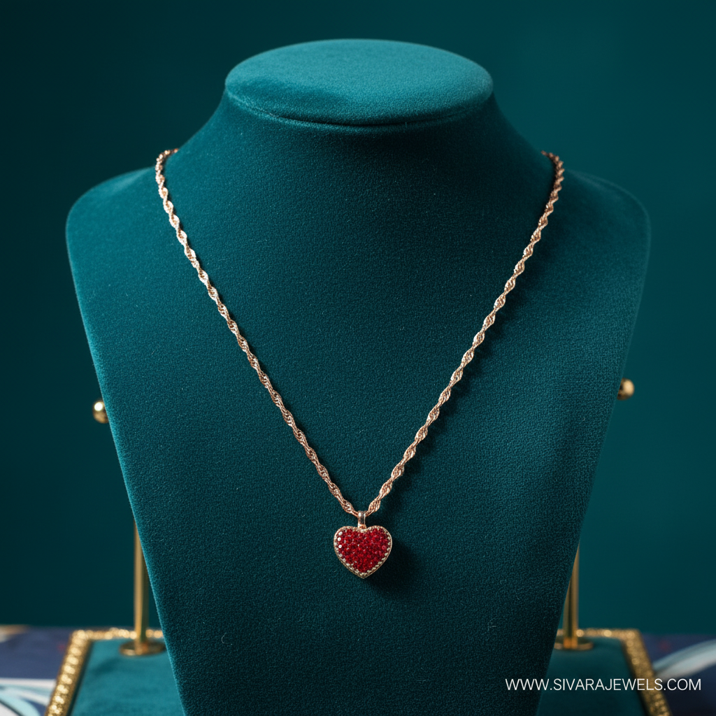 Red Crystal Heart Pendant on Teal Velvet