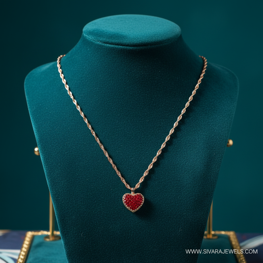 Red Crystal Heart Pendant on Teal Velvet