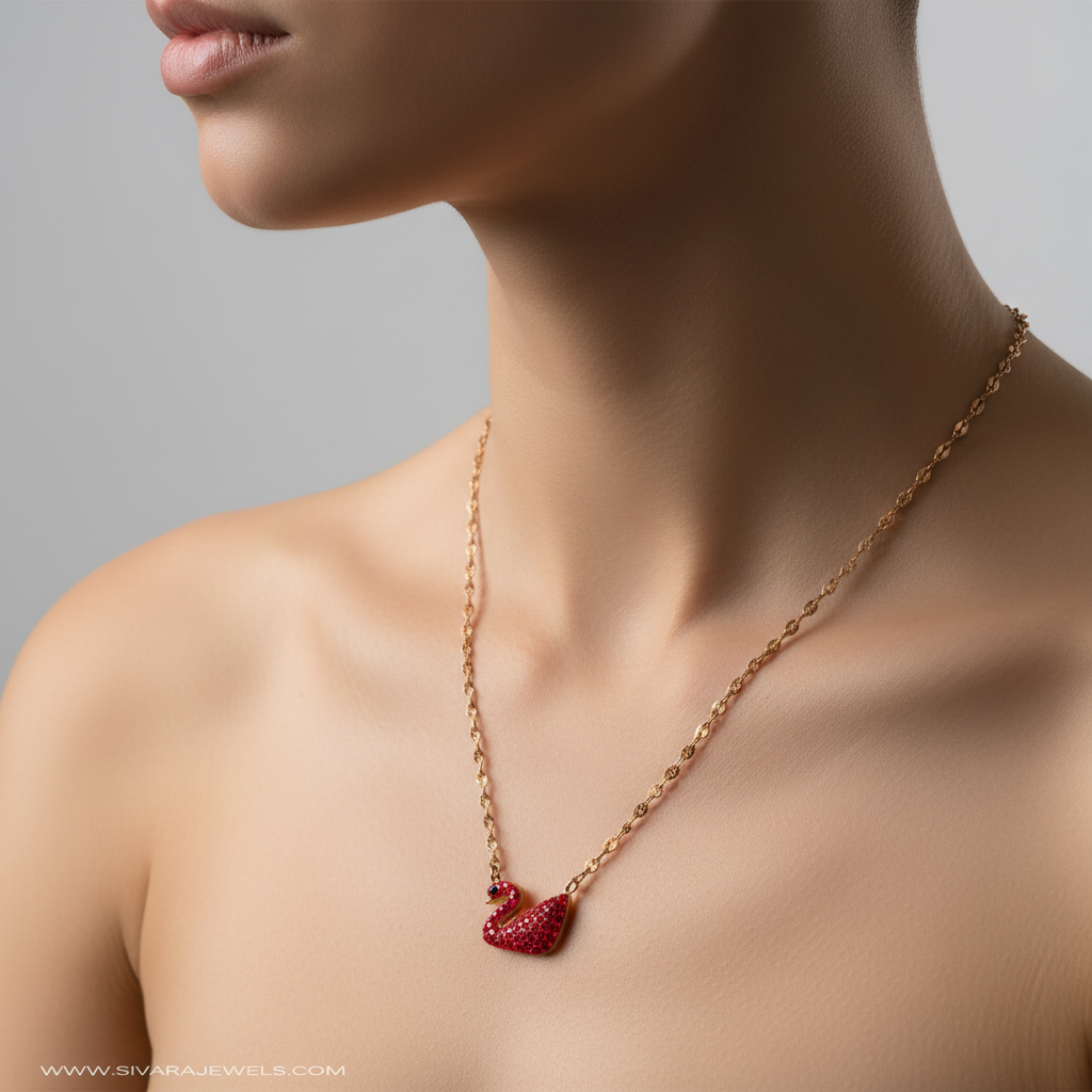 Red Swan Pendant on Slender Neck