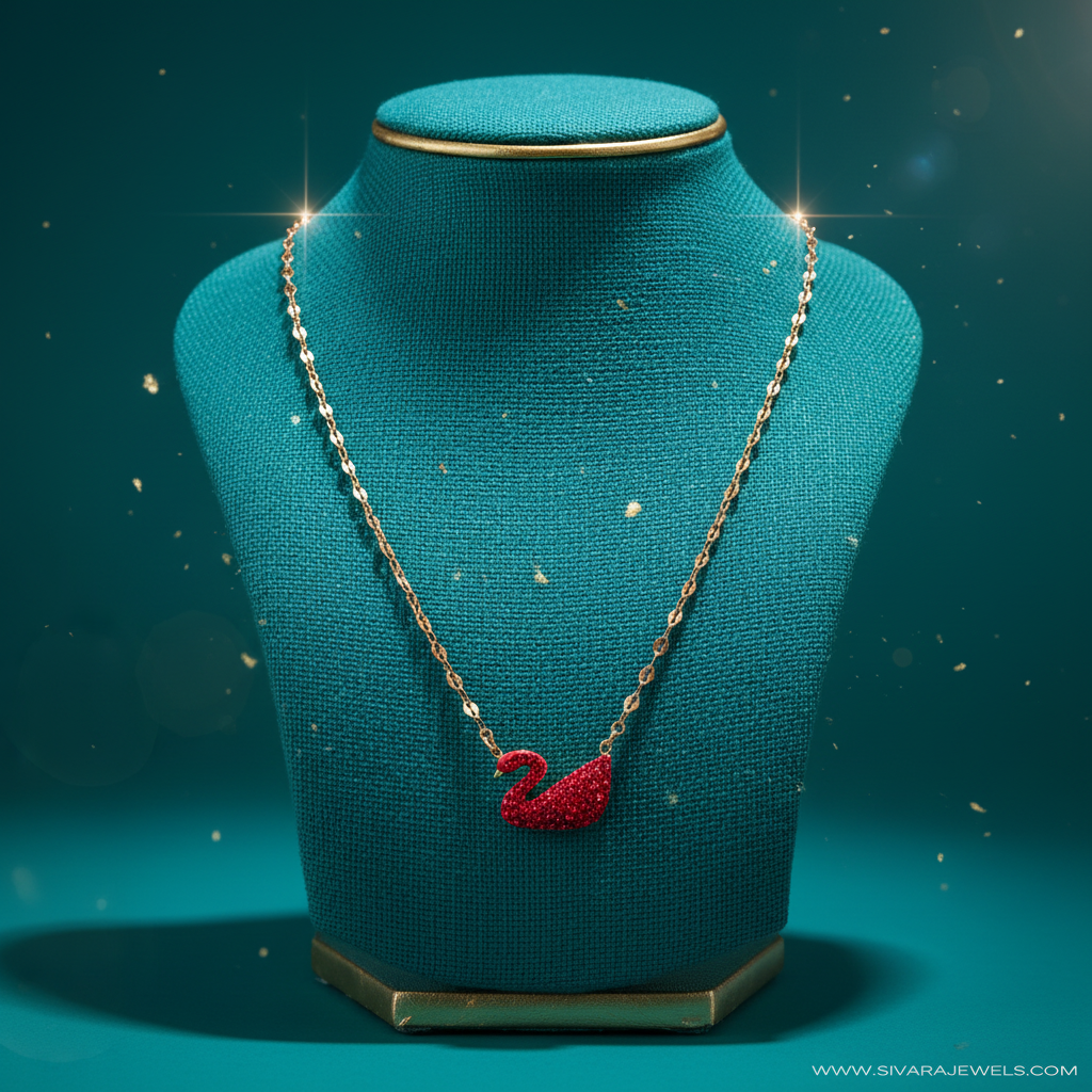 Red Swan Pendant on Teal Display