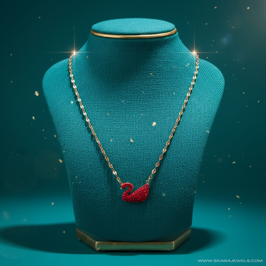 Red Swan Pendant on Teal Display