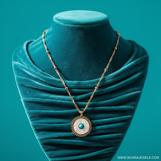 Rope Chain with Evil Eye Pendant on Teal Velvet