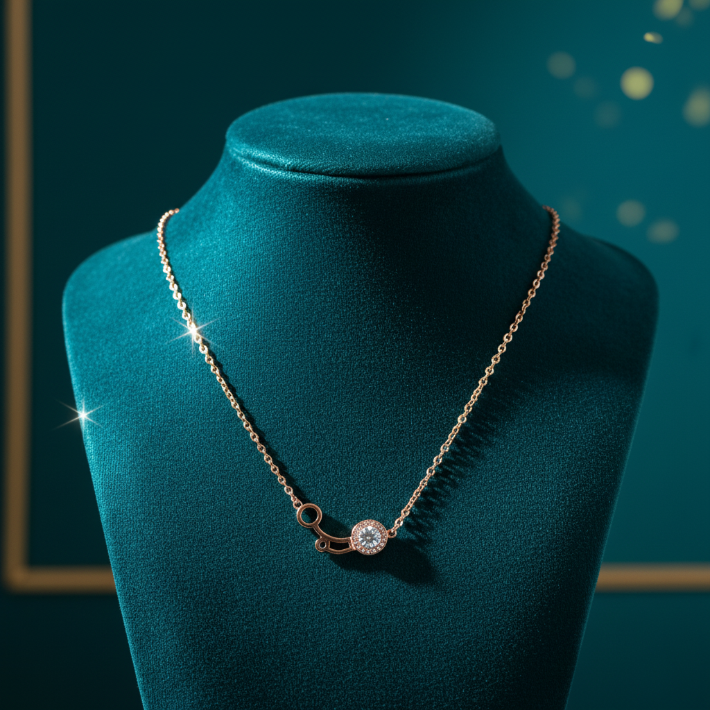 Rope Chain with Sideways Key on Teal Velvet