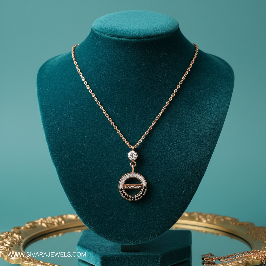 Rose Gold Cartier Necklace with Y-Drop on Teal Velvet