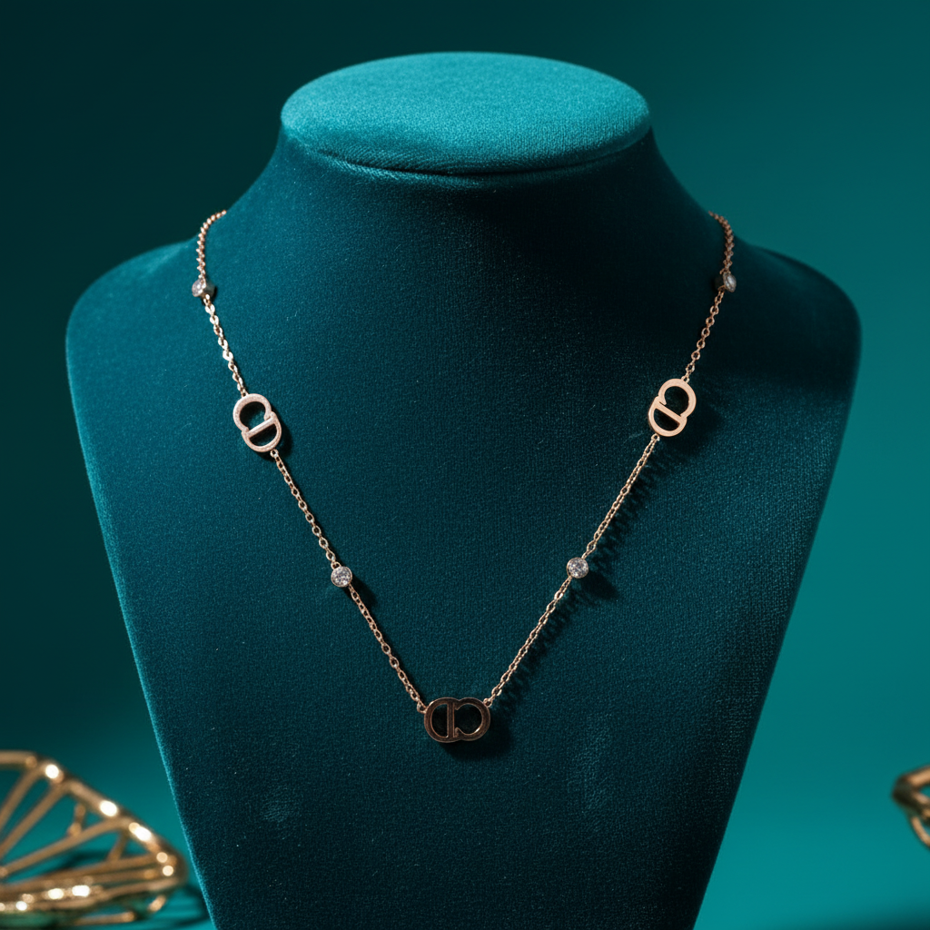 Rose Gold Chain with Hollow Circles on Teal Velvet