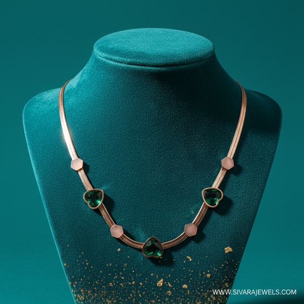 Rose Gold Herringbone with Green Hearts on Teal Velvet