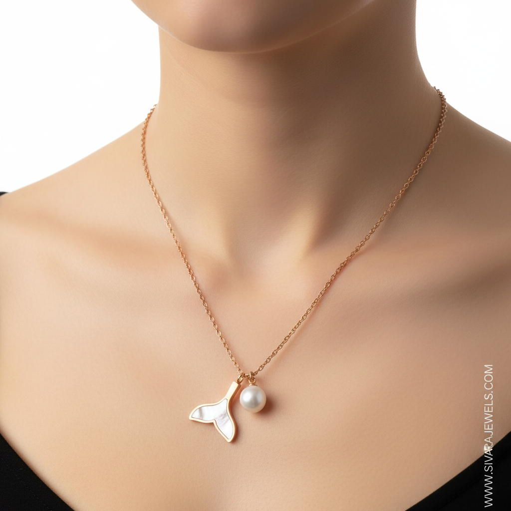 Rose Gold Y-Drop with Butterfly and Pearl on Slender Neck