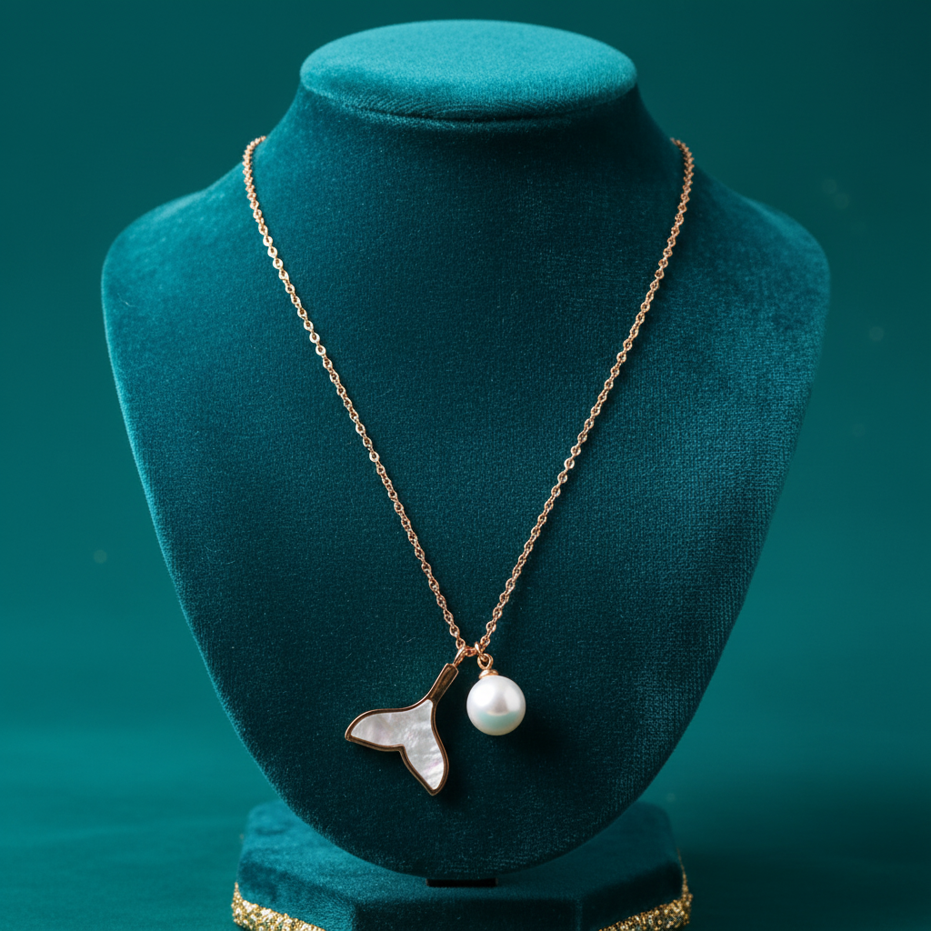 Rose Gold Y-Drop with Butterfly and Pearl on Teal Velvet