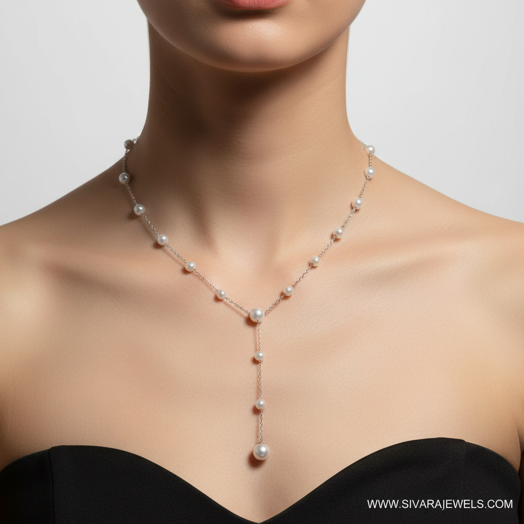Silver Chain with Pearl Stations on Slender Neck