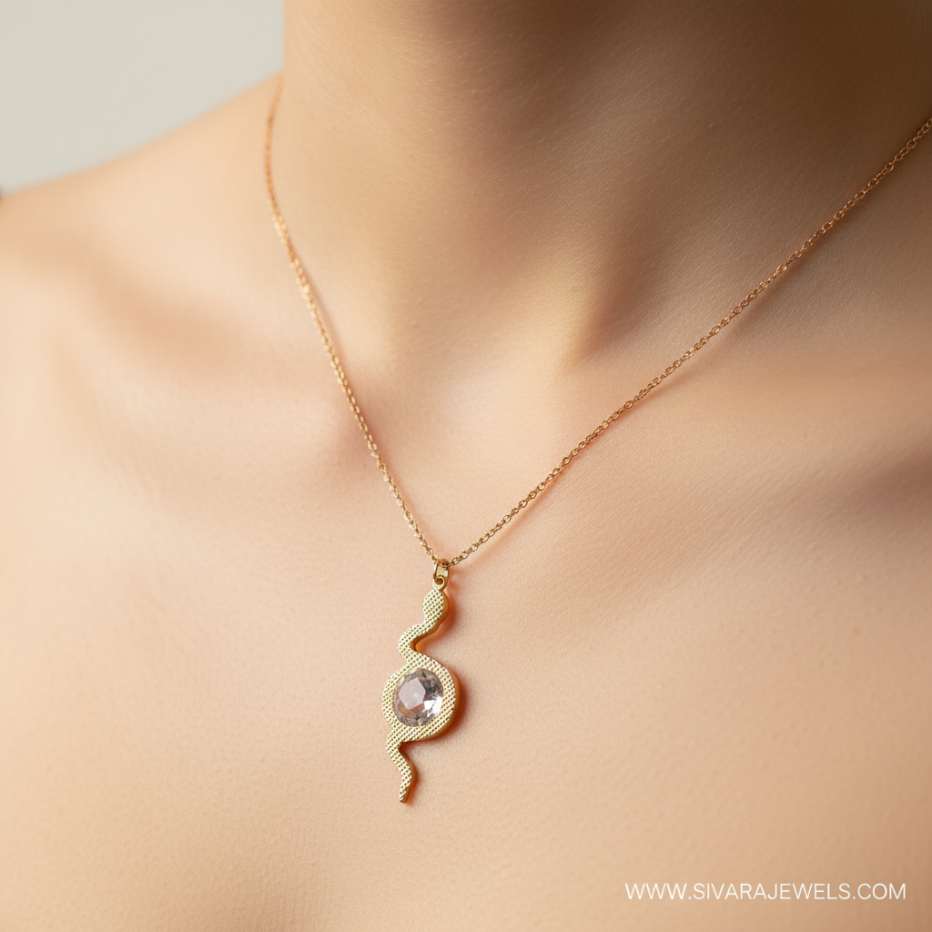 Snake Pendant with Crystal on Slender Neck