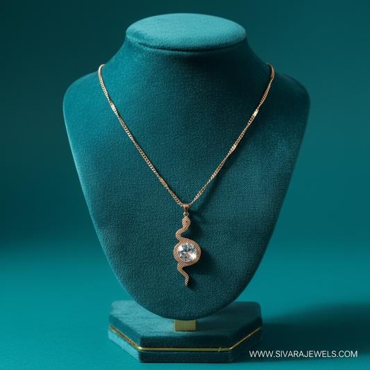 Snake Pendant with Crystal on Teal Velvet