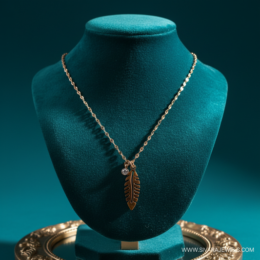 Tiger's Eye Leaf Pendant on Teal Velvet