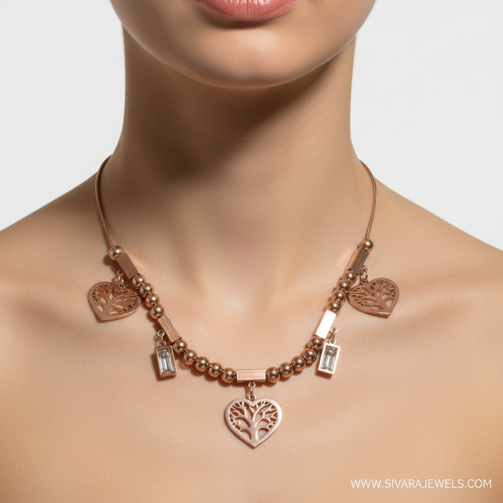 Tree of Life Heart Necklace on Slender Neck