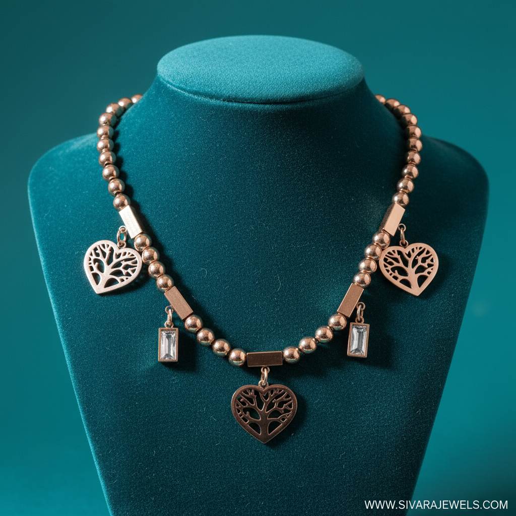 Tree of Life Heart Necklace on Teal Velvet
