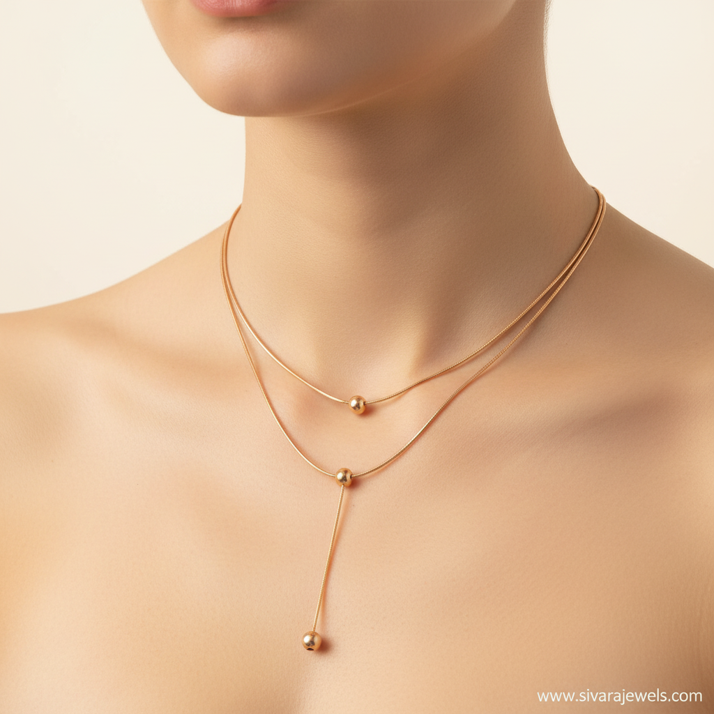 Two-Strand with Gold Beads and Y-Drop on Slender Neck